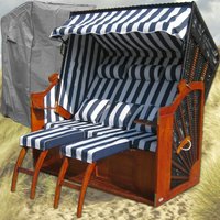 Gardeni - Strandkorb Kampen 2,5 Sitzer xxxl blau-weiss Polyrattan - blau gestreift - schwarzes Polyrattan von GARDENI