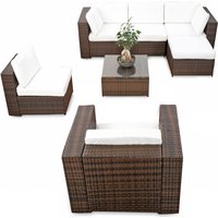 Gardeni - Polyrattan Gartenmöbel Lounge Set ✔ 21-tlg ✔ Polyrattan braun-mix ✔ Kissen weiss ✔ B1022110 von GARDENI