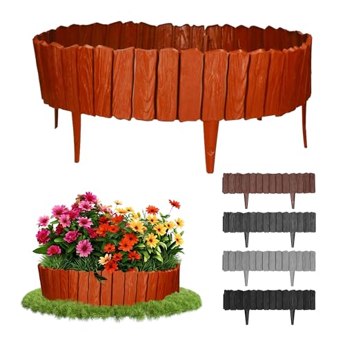 GARDENIX 2.3m Holzoptik Rasenkante Kunststoff 4 Module - Beetumrandung Garten, Beeteinfassung Hellbraun, Beetbegrenzung, Flexible Blumenbeet Umrandung, Beetzaun, Gartenpalisade Holz, Beetkanten von GARDENIX