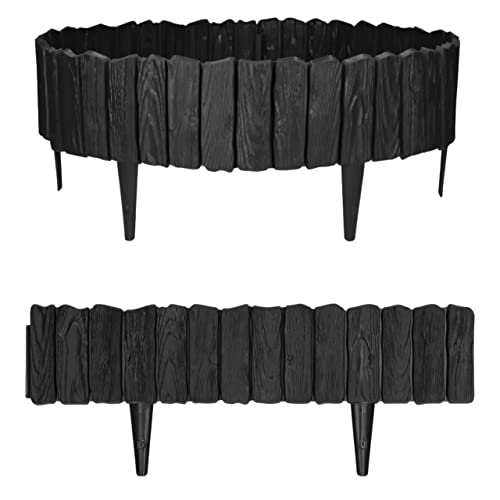 GARDENIX 2,3m Holzoptik Beeteinfassung Beetumrandung Rasenkante Gartenpalisade Beetzaun (Schwarz) von GARDENIX