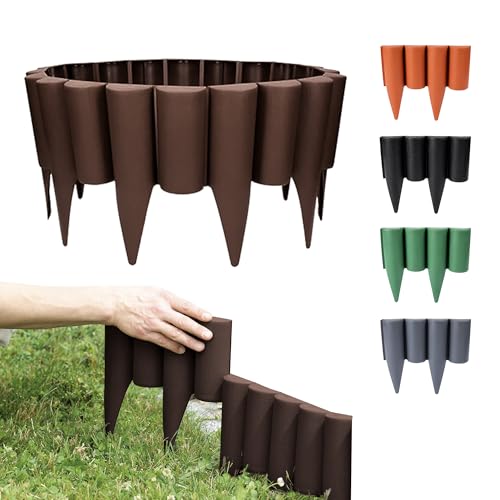 GARDENIX Rasenkante Kunststoff - 2.5m Beeteinfassung Holz, Holzpalisaden Beeteinfassung, Palisaden Beetumrandung, Beetbegrenzung Palisade Braun, Palisade Holzoptik, 10 Module, UV-beständig von GARDENIX