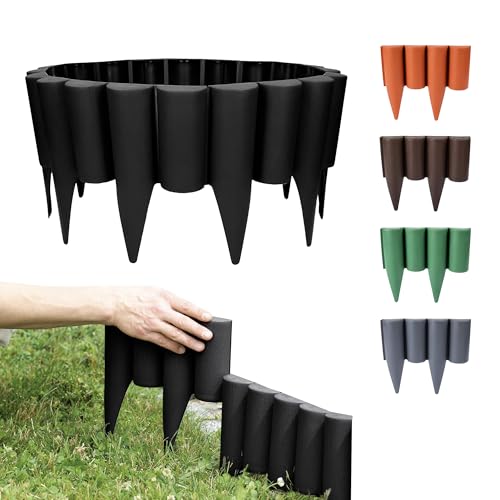 GARDENIX Rasenkante Kunststoff - 2.5m Beeteinfassung Holz, Holzpalisaden Beeteinfassung, Palisaden Beetumrandung, Beetbegrenzung Palisade Schwarz, Palisade Holzoptik, 10 Module, UV-beständig von GARDENIX