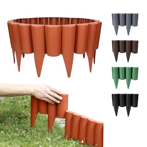 GARDENIX Rasenkante Kunststoff - 2.5m Beeteinfassung Holz, Holzpalisaden Beeteinfassung, Palisaden Beetumrandung, Beetbegrenzung Palisade Terracotta, Palisade Holzoptik, 10 Module, UV-beständig von GARDENIX