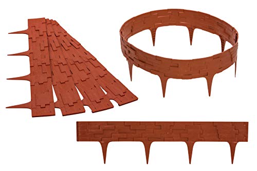 GARDENIX 3,16m Steinoptik Beeteinfassung Beetumrandung Rasenkante Gartenpalisade Beetzaun (Rot (Terracotta)) von GARDENIX