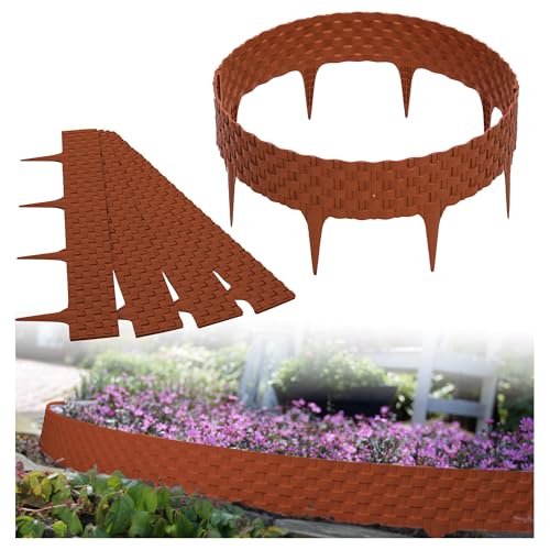 GARDENIX Rattan Rasenkante Kunststoff - Beetumrandung Rattanoptik, 3.2m Gartenpalisade Holz, Beeteinfassung Terracotta, 4 Module, UV-beständig Beetzaun, Gartenpalisade Vielseitig Einsetzbar von GARDENIX