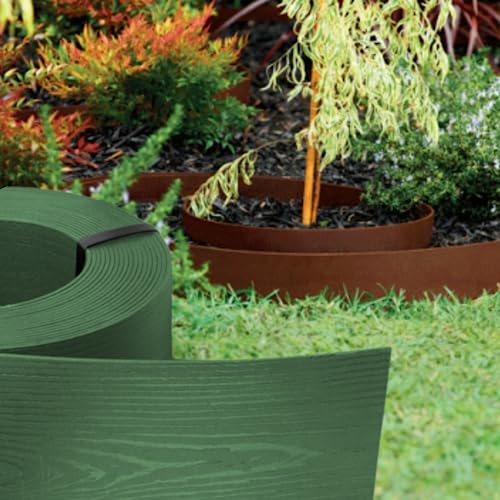 GARDENIX Flexibel Holzoptik WoodBorder Rasenkante Beetumrandung Kunststoff Länge 10m, Höhe 13 cm, Grün von GARDENIX