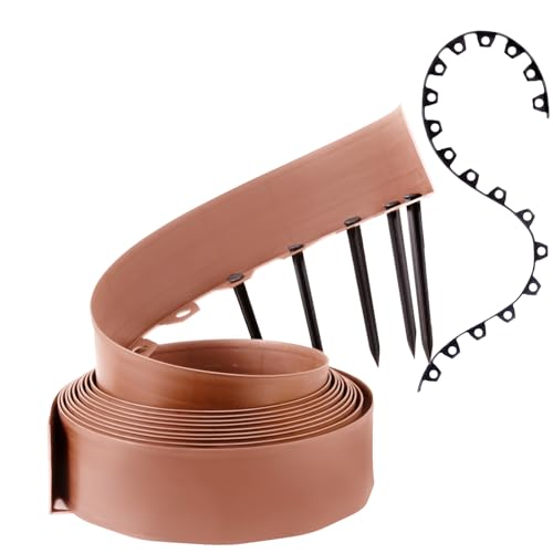 GARDENIX Flexible Rasenkante Kunststoff - Hellbraun, 10 m, 20 Erdanker, 10 cm Höhe Wetterbeständige Rasenabgrenzung Beeteinfassung Rund - Blumenbeet Umrandung - für Gärten und Mähroboter von GARDENIX