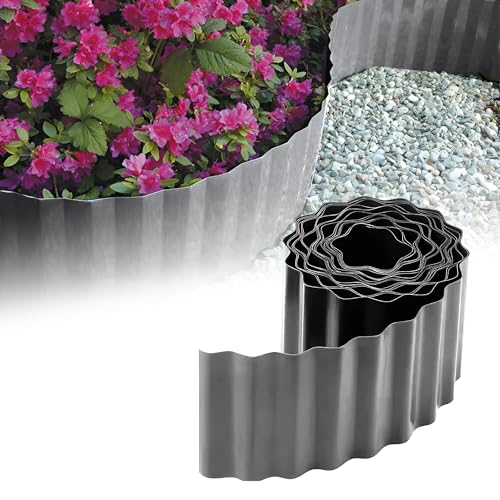 GARDENIX Rasenkante Kunststoff 9m, Höhe 25 cm - Beeteinfassung Gewellte für Blumenbeet - Beetumrandung Kunststoff Grau, Beetbegrenzung, Flexibel, Wetterbeständig, Einfache Montage von GARDENIX