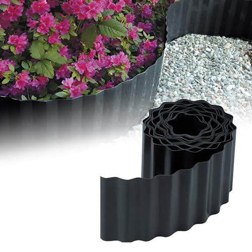 GARDENIX Rasenkante Kunststoff 9m, Höhe 20 cm - Beeteinfassung Gewellte für Blumenbeet - Beetumrandung Kunststoff Anthrazit, Beetbegrenzung, Flexibel, Wetterbeständig, Einfache Montage von GARDENIX