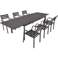 Gardenpleasure - Tischgruppe nerea 09, 9-tlg. 1 × Ausziehtisch nerea 305390 6 × Stapelstuhl 305254 305390-9 von GARDENPLEASURE