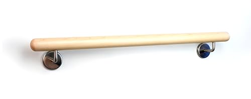Holz-Handlauf Set mit halbrunden Abschlüssen und Haltern 50-290 cm am Stück (Ahorn, 90 cm) von Garderobia