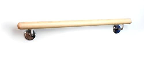 Holz-Handlauf Set mit halbrunden Abschlüssen und Haltern 50-290cm am Stück (Ahorn, 90cm) von Garderobia