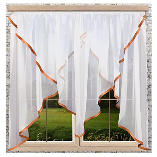 GARDINEN King Kuvertstore Marit Gardine aus weißem Voile mit Satinband in Terra halbtransparente Fensterdekoration mit Reihband 175 x 600 cm von GARDINEN King