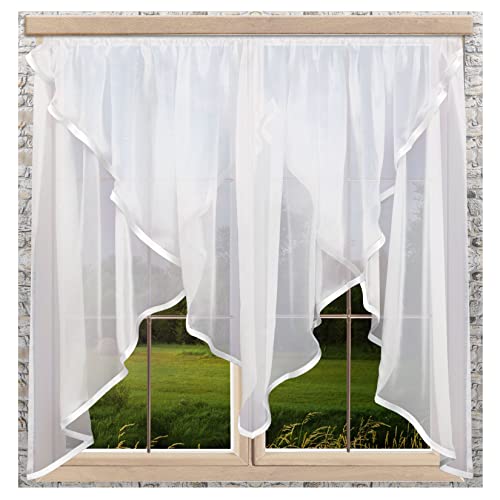 GARDINEN King Kuvertstore Marit Gardine aus weißem Voile mit Satinband in weiß halbtransparente Fensterdekoration mit Reihband 140 x 300 cm von GARDINEN King