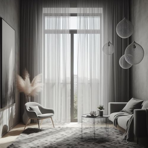 GARDINESTAN Gardinen Weiß Transparent Vorhang mit Bleiband und Kräuselband (180x550 cm) von GARDINESTAN JUNG CFO GmbH