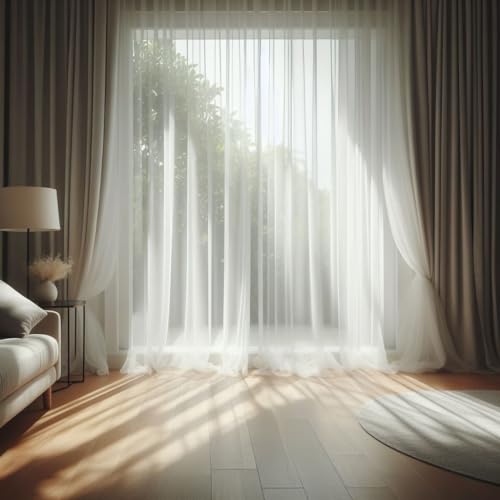 GARDINESTAN JUNG CFO GmbH Gardinen Weiß in Leinenoptik Halbtransparent mit Kräuselband und Bleiband Vorhang für Wohnzimmer Schlafzimmer (120 x 200 cm (HxB)) von GARDINESTAN JUNG CFO GmbH