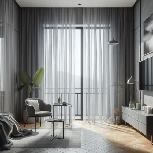 GARDINESTAN JUNG CFO GmbH Grau Halbtransparenter Gardine mit Kräuselband und Bleiband, Verschiedene Größen ''2 er Set''245 X 150 HxB von GARDINESTAN JUNG CFO GmbH