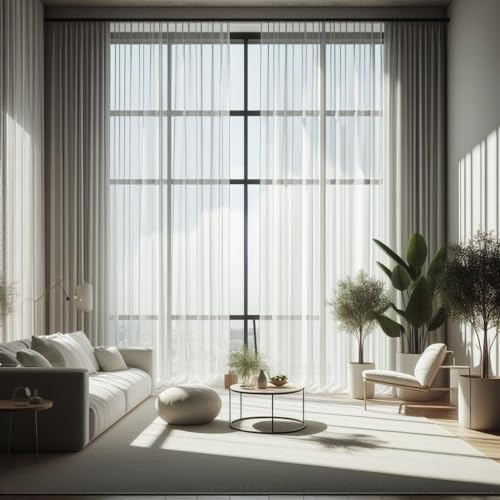 GARDINESTAN JUNG CFO GmbH Gardinen Vorhang Voile weiß halbtransparent mit Kräuselband Bleiband Fenster Wohnzimmer,Schlafzimmer,Kinderzimmer,Hotelzimmer luftig in Verschiedene Größen von GARDINESTAN JUNG CFO GmbH