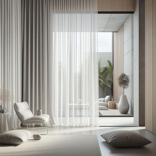 Transparente Voile-Gardine Weiß – Flammsicher & Lichtdurchlässig – Mit Universalband & Kräuselband – Bleibandbeschwert – Pflegeleicht & Waschbar – Modern & Elegant (120 x 150 (HxB)) von GARDINESTAN JUNG CFO GmbH