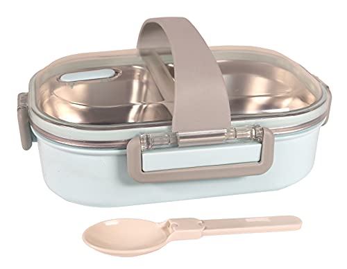 GARDINGER Lunchbox Bentobox Kunststoff zweigeteilte Edelstahleinlage wasserdicht mit Löffel für Schule Büro Kindergarten von GARDINGER