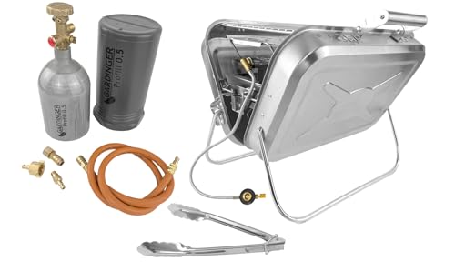 Set GARDINGER Gasgrill BBQ45 Edelstahl mit Umfüllset Propanflasche Profill 0,5 von GARDINGER