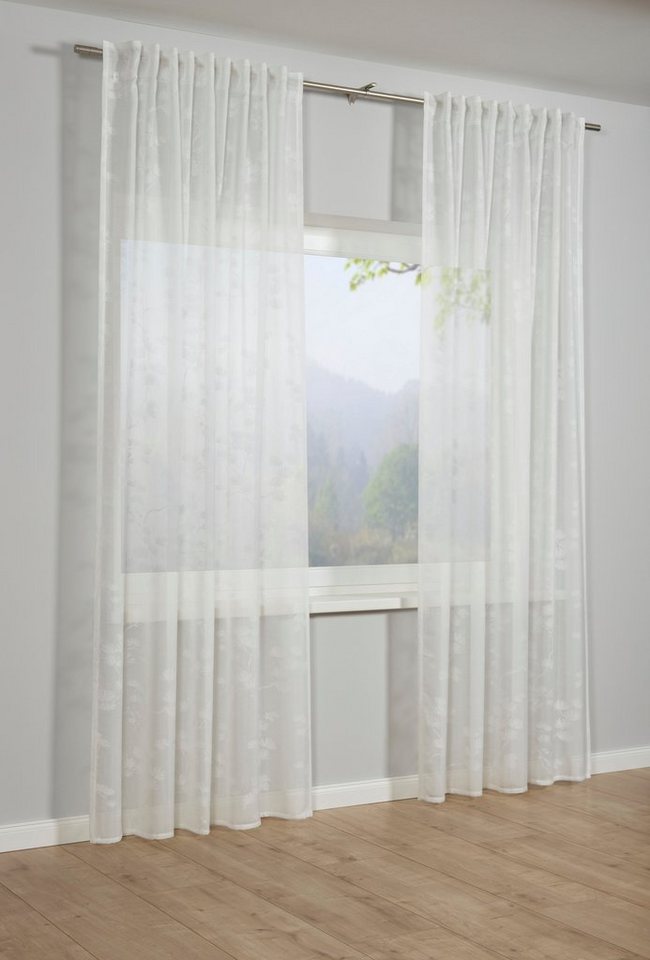GARDINIA Gardine Schal mit Gardinenband Ausbrenner Baumwollblüte, verdeckte Schlaufen (1 St), transparent, Stoff Ausbrenner mit Baumwollblüte Motiv von GARDINIA