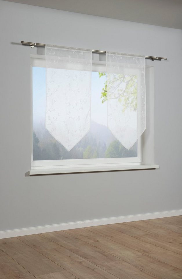 Gardine weiß, GARDINIA, Stangendurchzug (1 St), transparent, transparent, Polyester, Panneaux mit Stickerei von GARDINIA