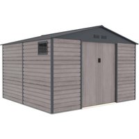 Gardiun Surrey Metall-Gerätehaus 10,85 m2 Außenbereich 340x319x226 cm aus Stahl mit Seitenfenster und Holzmaserungseffekt Gardiun Surrey Metall-Gerätehaus 10,85 m2 Außenbereich 340x319x226 cm aus Stahl mit Seitenfenster und Holzmaserungseffekt von GARDIUN