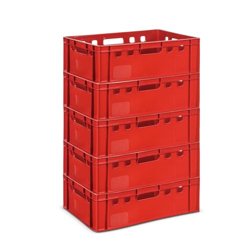 GARDIVO E2 Kisten Rot 5 Stück 60x40x20 Meischkiste, Metzgerkiste, Lagerkiste in rot, stapelbbar lebbensmittelecht robust fleischerkiste kunststoff Eurobox GARDIVO E2 Kisten Rot 5 Stück 60x40x20 Meischkiste, Metzgerkiste, Lagerkiste in rot, stapelbbar lebbensmittelecht robust fleischerkiste kunststoff Eurobox von gardivo
