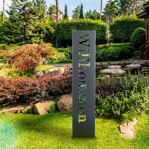 GARDIVO Gartendeko Willkommensschild für Außenbereich 115cm 3 Farben Verschiedene Muster in den Boden stecken Schild Metall Rost Anthrazit mehr (Anthrazit, Modern) von gardivo