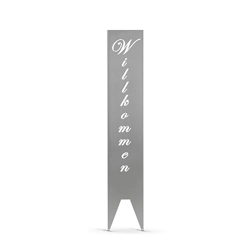 GARDIVO Gartendeko Willkommensschild für Außenbereich 115cm 3 Farben Verschiedene Muster in den Boden stecken Schild Metall Rost Anthrazit mehr (Edelstahl, Italienisch) von gardivo