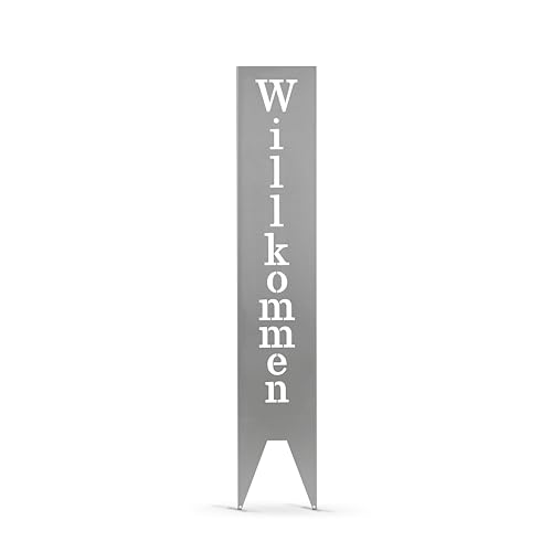 GARDIVO Gartendeko Willkommensschild für Außenbereich 115cm 3 Farben Verschiedene Muster in den Boden stecken Schild Metall Rost Anthrazit mehr (Edelstahl, Klassisch) von GARDIVO