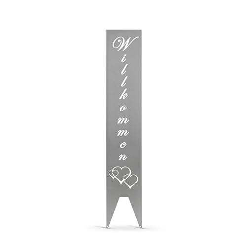 GARDIVO Gartendeko Willkommensschild für Außenbereich 115cm 3 Farben Verschiedene Muster in den Boden stecken Schild Metall Rost Anthrazit mehr (Edelstahl, Provenzalisch) von GARDIVO