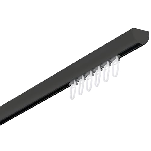 Garesa Gardinenschiene Profil 400, 1-läufig, Schwarz I Aluminiumschiene inkl. Gleiter I Deckenmontage I Halbrunde Vorhangschiene I 480cm von GARESA schönes fürs Fenster