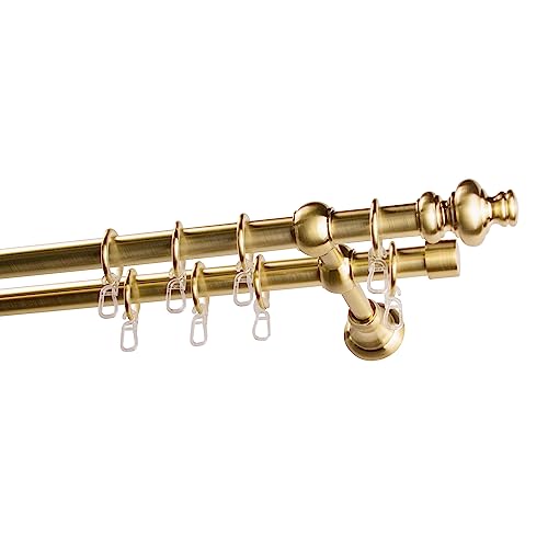 Garesa Gardinenstange Andrea Ø 20mm, 2-läufig, Messing, matt I Stabile Vorhangstange inkl. Ringe + Faltenlegehaken I Mit Endknopf Profil groß I 240cm von GARESA schönes fürs Fenster