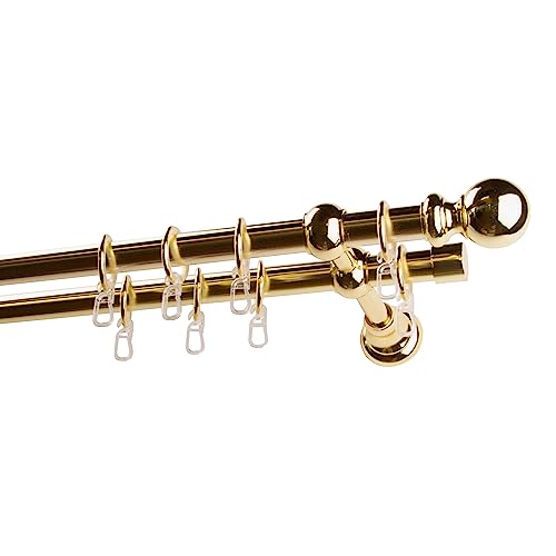 Garesa Gardinenstange Andrea Ø 20mm, 2-läufig, Messing I Stabile Vorhangstange inkl. Ringe + Faltenlegehaken I Mit Endknopf Kugel lang I 130cm von GARESA schönes fürs Fenster