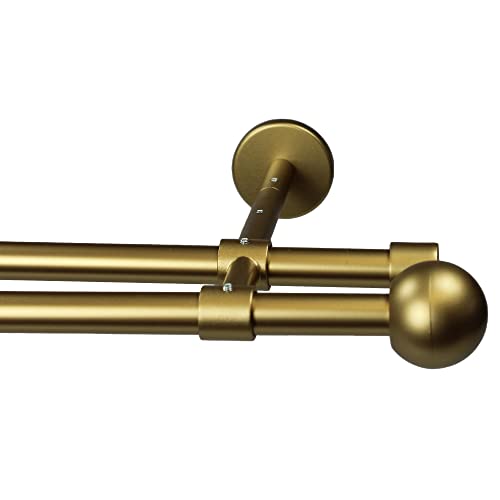 Garesa Gardinenstange Bolti Ø 16mm, 2-läufig, Gold, matt I Stabile Vorhangstange ohne Ringe I Mit Endknopf Kugel I Für mittelschwere Vorhänge I 160cm von GARESA schönes fürs Fenster
