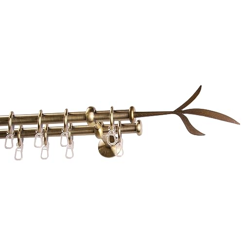 Garesa Gardinenstange Esperanca Ø 16mm, 2-läufig, Messing, antik I Rustikale Vorhangstange inkl. Ringe + Faltenlegehaken I Mit Endknopf Zweig I Wandmontage I 200cm von GARESA schönes fürs Fenster