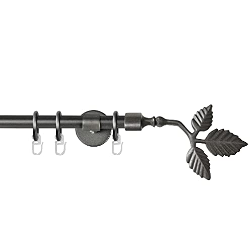 Garesa Gardinenstange Rustika Ø 16mm, 1-läufig, Graphite I Rustikale Vorhangstange aus Metall inkl. Ringe + Faltenlegehaken I Mit Endknopf Blatt I 160cm von GARESA schönes fürs Fenster