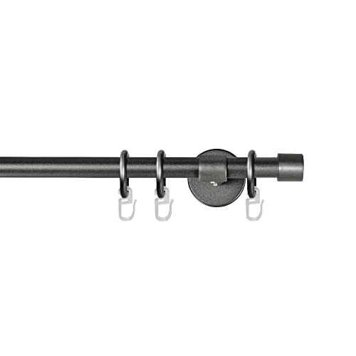 Garesa Gardinenstange Rustika Ø 16mm, 1-läufig, Graphite I Rustikale Vorhangstange aus Metall inkl. Ringe + Faltenlegehaken I Mit Endknopf Kappe I 120cm von GARESA schönes fürs Fenster