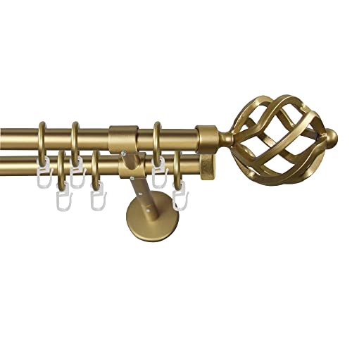 Garesa Gardinenstange Rustika Ø 16mm, 2-läufig, Gold, matt I Rustikale Vorhangstange aus Metall inkl. Ringe + Faltenlegehaken I Mit Endknopf Korb I 320cm Garesa Gardinenstange Rustika Ø 16mm, 2-läufig, Gold, matt I Rustikale Vorhangstange aus Metall inkl. Ringe + Faltenlegehaken I Mit Endknopf Korb I 320cm von GARESA schönes fürs Fenster