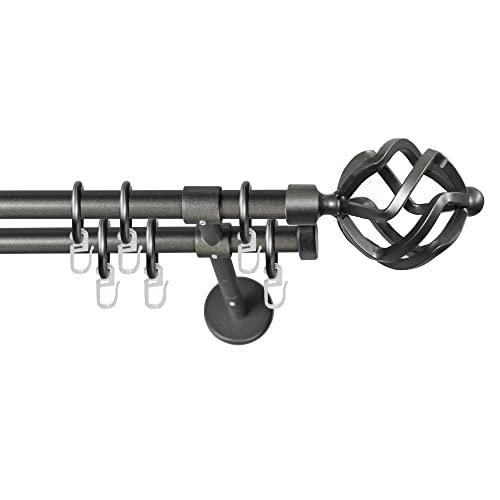 Garesa Gardinenstange Rustika Ø 16mm, 2-läufig, Graphite I Rustikale Vorhangstange aus Metall inkl. Ringe + Faltenlegehaken I Mit Endknopf Korb I 180cm Garesa Gardinenstange Rustika Ø 16mm, 2-läufig, Graphite I Rustikale Vorhangstange aus Metall inkl. Ringe + Faltenlegehaken I Mit Endknopf Korb I 180cm von GARESA schönes fürs Fenster