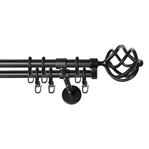 Garesa Gardinenstange Rustika Ø 16mm, 2-läufig, Schwarz I Rustikale Vorhangstange aus Metall inkl. Ringe + Faltenlegehaken I Mit Endknopf Korb I 130cm Garesa Gardinenstange Rustika Ø 16mm, 2-läufig, Schwarz I Rustikale Vorhangstange aus Metall inkl. Ringe + Faltenlegehaken I Mit Endknopf Korb I 130cm von GARESA schönes fürs Fenster