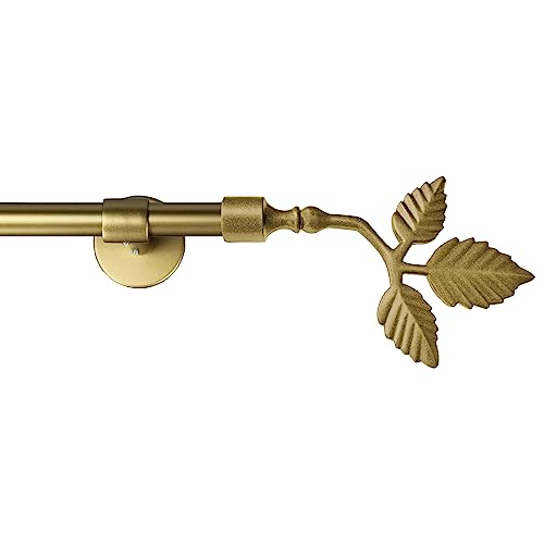 Garesa Gardinenstange Sheet Ø 16mm, 1-läufig, Gold, matt I Stabile Vorhangstange ohne Ringe I Mit Endkopf Blatt I Auch für mittelschwere Vorhänge I 260cm von GARESA schönes fürs Fenster