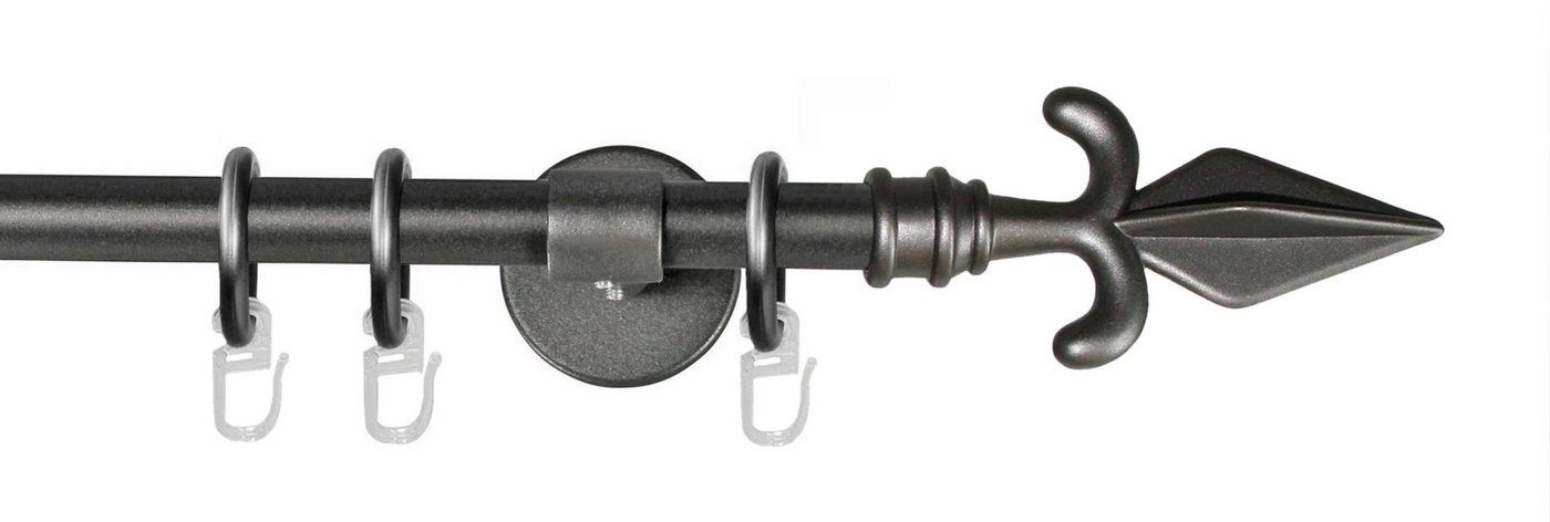 GARESA Gardinenstange RUSTIKA, Ø 16 mm, 1-läufig, Wunschmaßlänge, verschraubt, Metall, rustikale Vorhanggarnitur, verlängerbar, m. Ringe, Endknopf Pfeil von GARESA