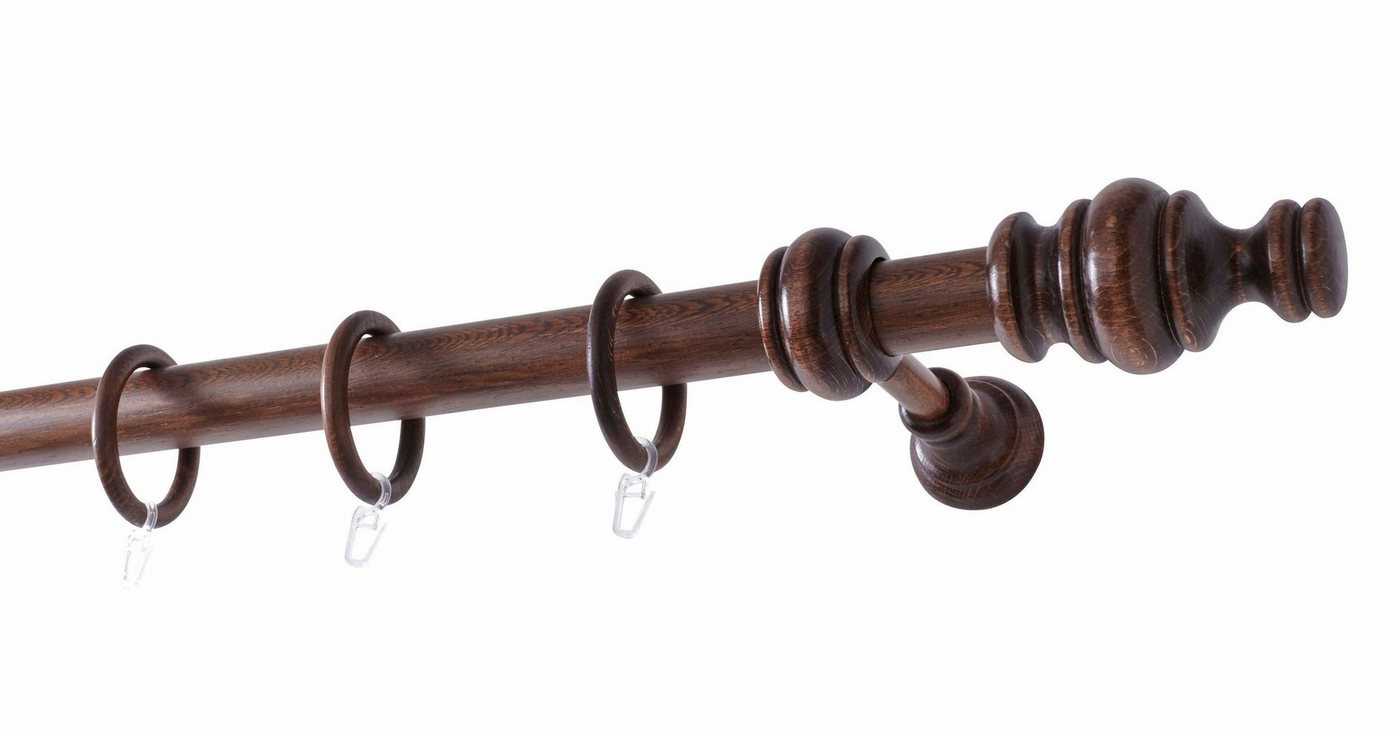 Gardinenstange BAROCK, GARESA, Ø 35 mm, 1-läufig, Wunschmaßlänge, rustikale Vorhanggarnitur Holz, verlängerbar, mit Ringe/2 Lauf Gleiter von GARESA
