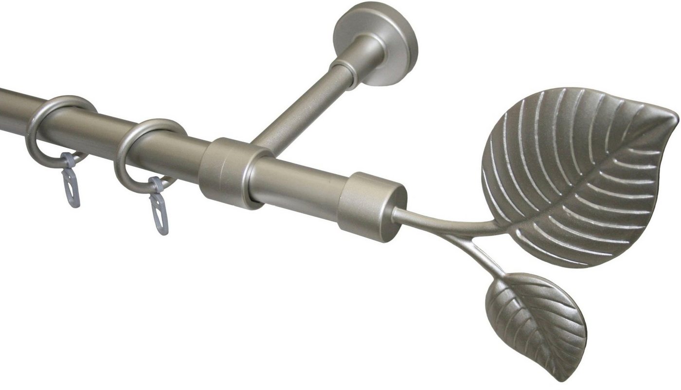 GARESA Gardinenstange BLATT, Ø 20 mm, 1-läufig, Wunschmaßlänge, mit Bohren, verschraubt, Kunststoff, Metall, Vorhanggarnitur, Kunststoff, verlängerbar, mit Ringe von GARESA