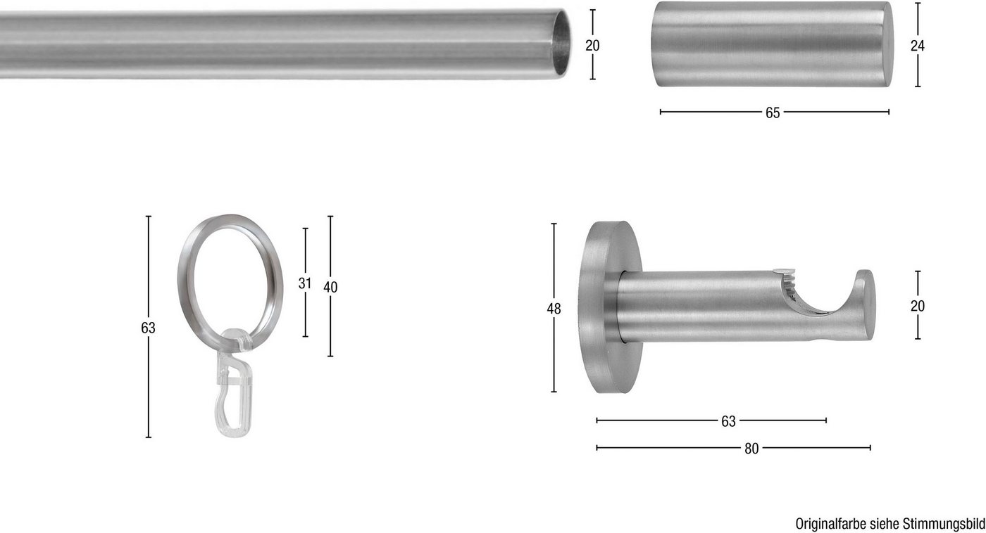 Gardinenstange EASY, GARESA, Ø 20 mm, 1-läufig, Wunschmaßlänge, Vorhanggarnitur, verlängerbar, Wandmontage, Aluminium, mit Ringe von GARESA