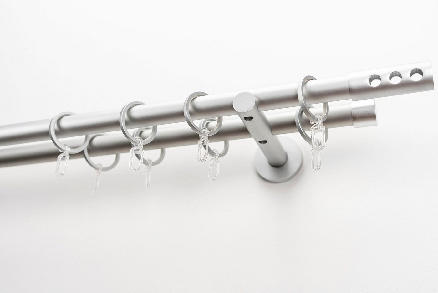 GARESA Gardinenstange EASY, Ø 20 mm, 2-läufig, Wunschmaßlänge, mit Bohren, verschraubt, Aluminium, Vorhanggarnitur, verlängerbar, Endk. mit 3 Löcher, Alu, m. Ringe GARESA Gardinenstange EASY, Ø 20 mm, 2-läufig, Wunschmaßlänge, mit Bohren, verschraubt, Aluminium, Vorhanggarnitur, verlängerbar, Endk. mit 3 Löcher, Alu, m. Ringe von GARESA
