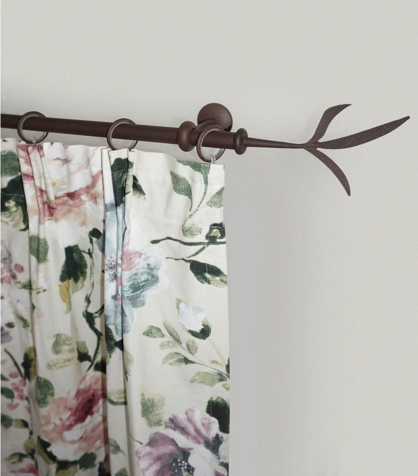 GARESA Gardinenstange ESPERANCA, Ø 16 mm, 1-läufig, Wunschmaßlänge, verschraubt, Metall, rustikale Vorhanggarnitur, verlängerbar, Endknopf Zweig, m. Ringe von GARESA